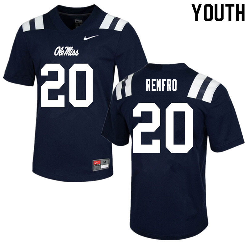 Youth #20 Kade Renfro Ole Miss Rebels College Football Jerseys Sale-Navy